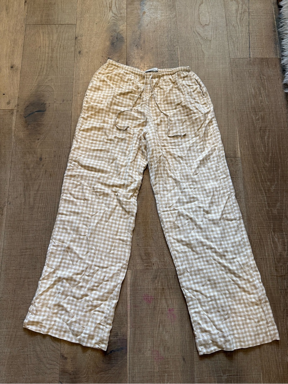 Abercrombie & Fitch Beige Gingham Wide-Leg Pants NWT